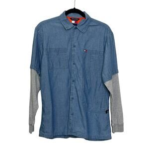Tommy Hilfiger men blue denim faux overlay long sleeves shirt size XL